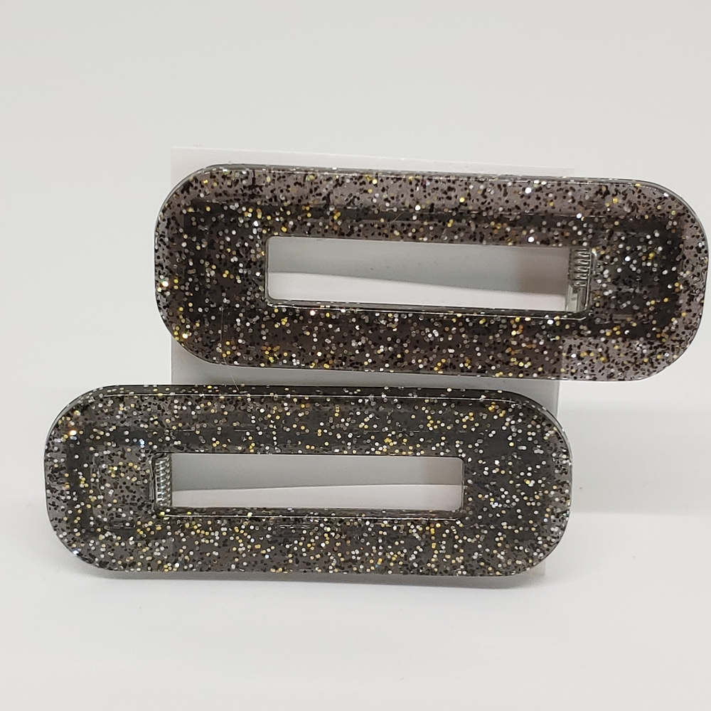 Barrettes Set of 2 Black w/ Glitter